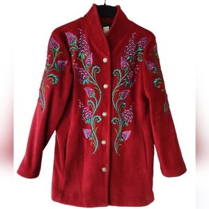 Women's Bob Mackie Cranberry Red Embroidered Jacket size small